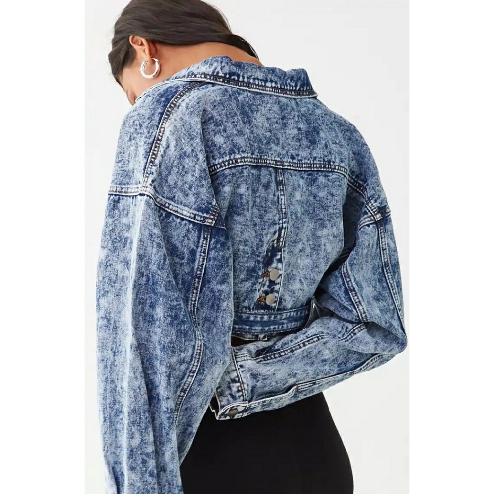 American Bazi Acid aWash Denim Cropped Jacket - Picture 6 of 8